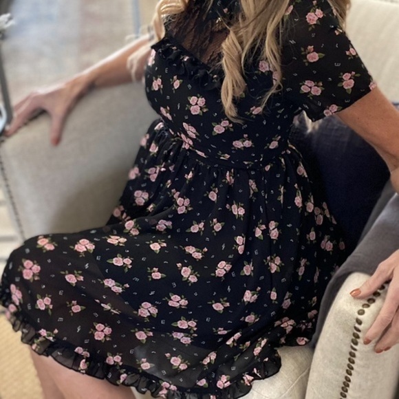 Hot Topic Darling Black Dress with Pink Roses - Picture 2 of 14